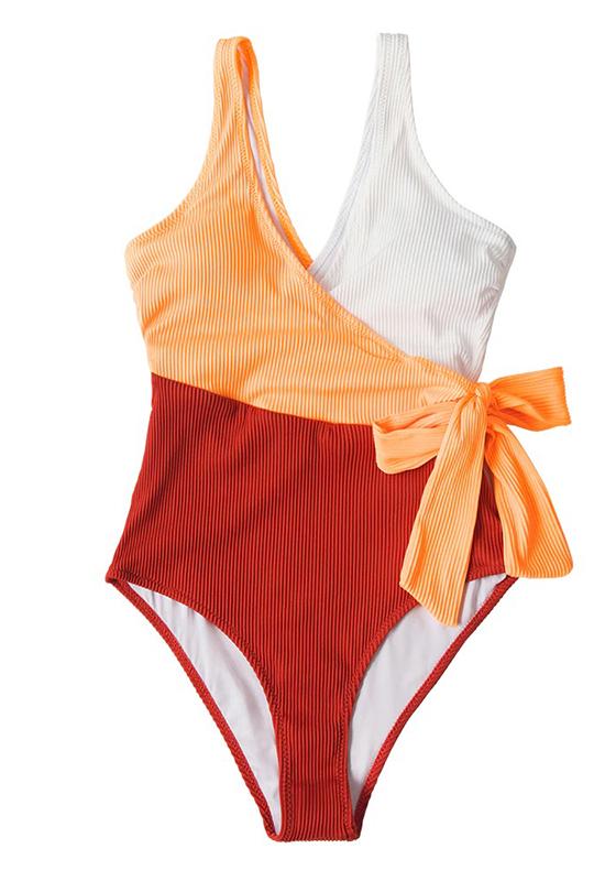 V-neck Colorblock Plunging One Piece