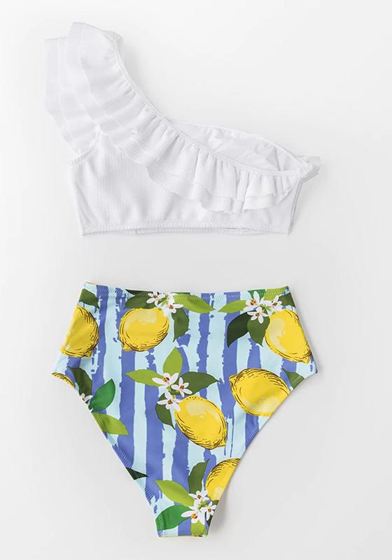 White and Lemon One Shoulder Bikini Set