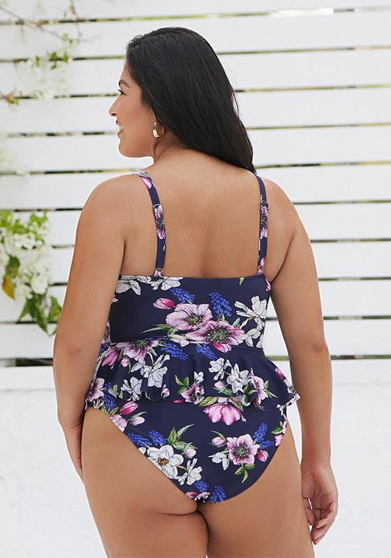 Navy Floral Ruffled One Piece