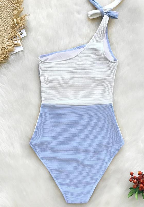 Green And White Colorblock One Shoulder One-Piece