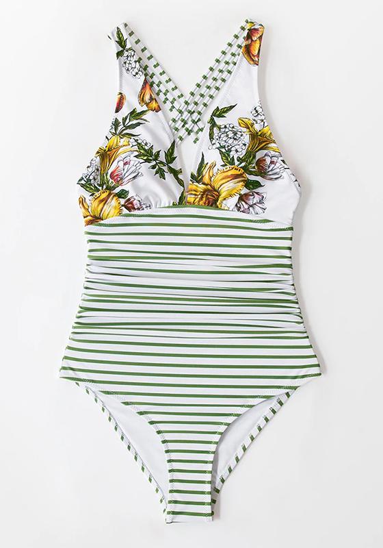 Black And White Gingham Ruched One-Piece