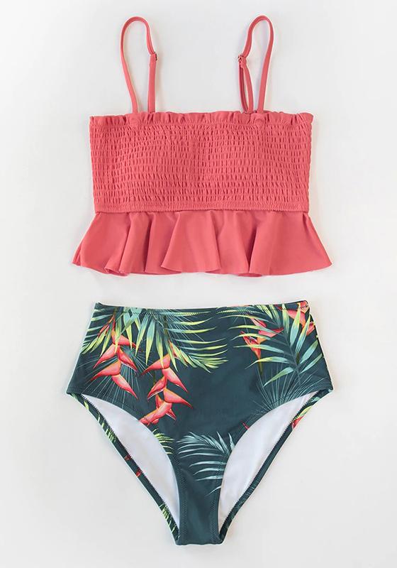Smocked Tank High-Waisted Bikini Set