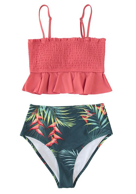 Smocked Tank High-Waisted Bikini Set