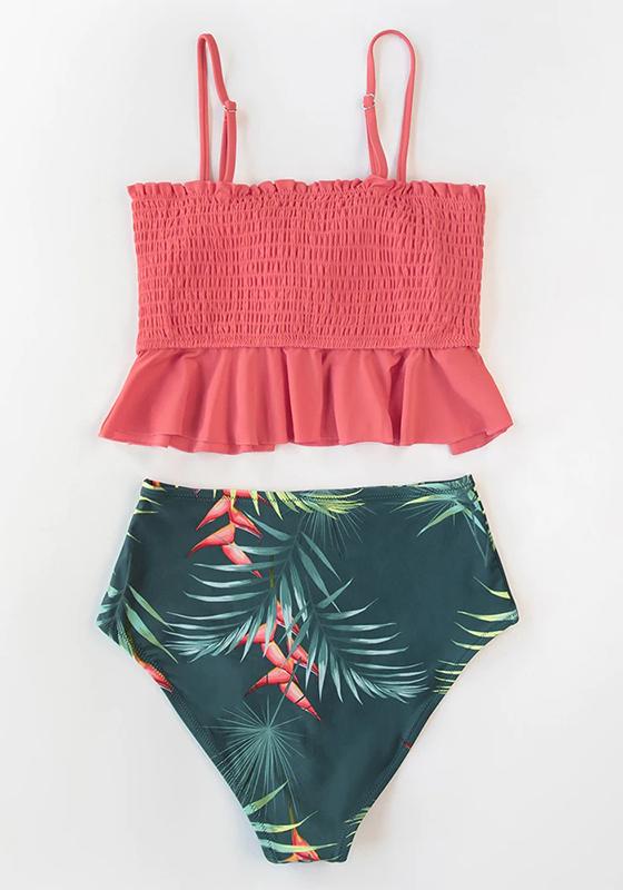 Smocked Tank High-Waisted Bikini Set