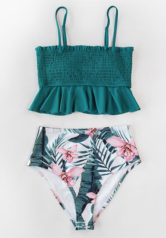 Smocked Tank High-Waisted Bikini Set