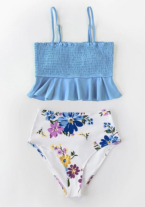 Smocked Tank High-Waisted Bikini Set