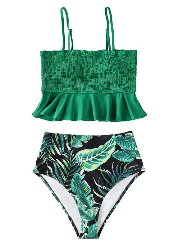 Smocked Tank High-Waisted Bikini Set