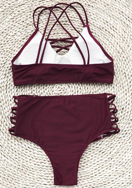 Wine Red High-waisted Halter Bikini Set