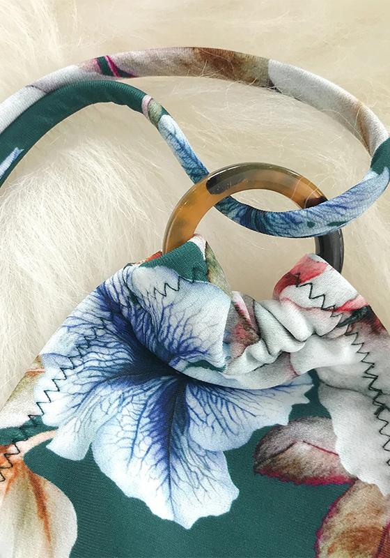 Green Floral print V-neck One-Piece