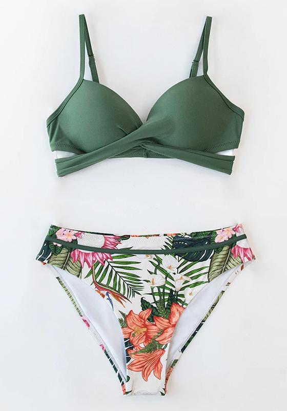 Green Floral Push Up Bikini Set