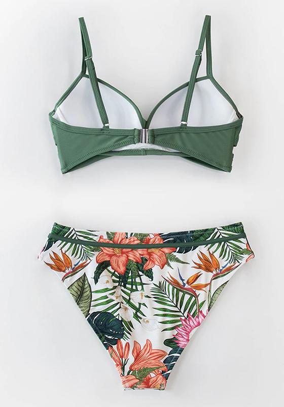 Green Floral Push Up Bikini Set