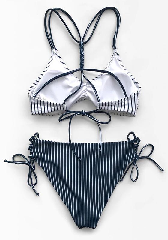 Red White Stripe Strappy Bikini Set