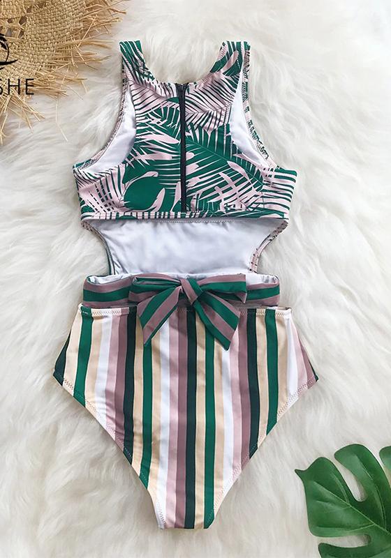 Palms And Stripes One-Piece Swimsuit