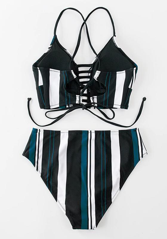 Red And Blue Floral Mid-waist Bikini Set