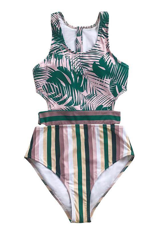Palms And Stripes One-Piece Swimsuit