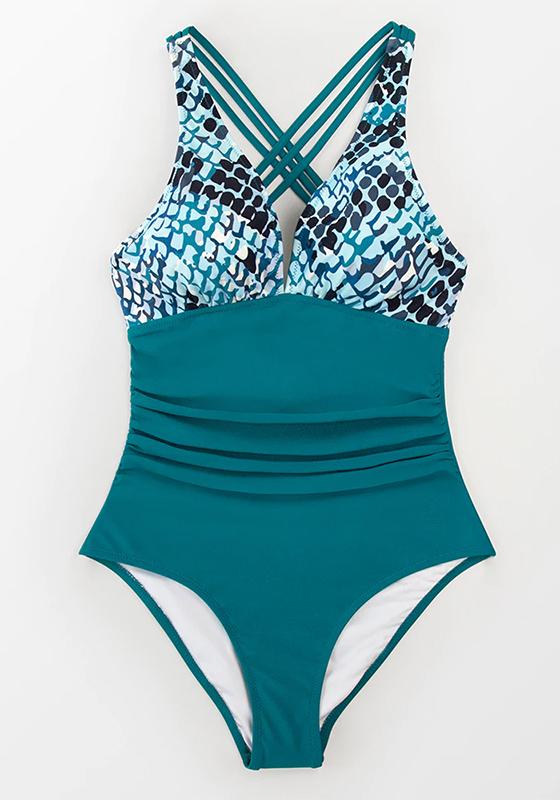 Black Print V-neck One-Piece Swimsuit