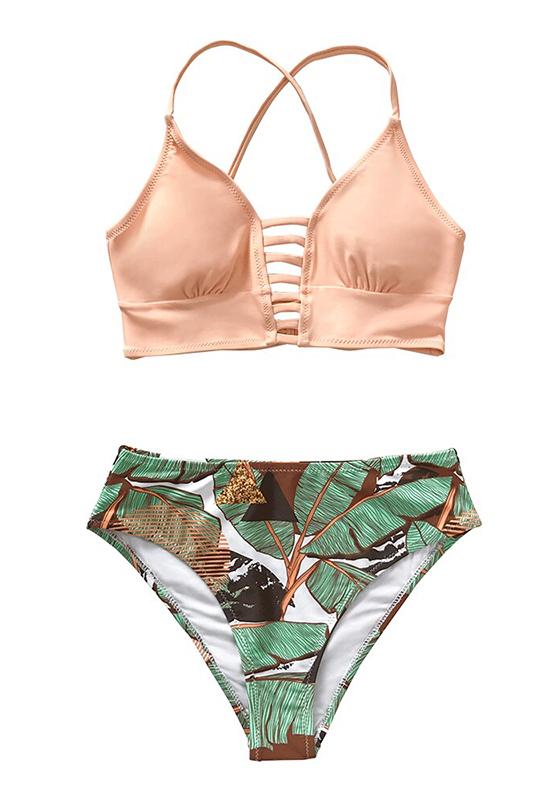 Solid Green Lace Up Bikini Set