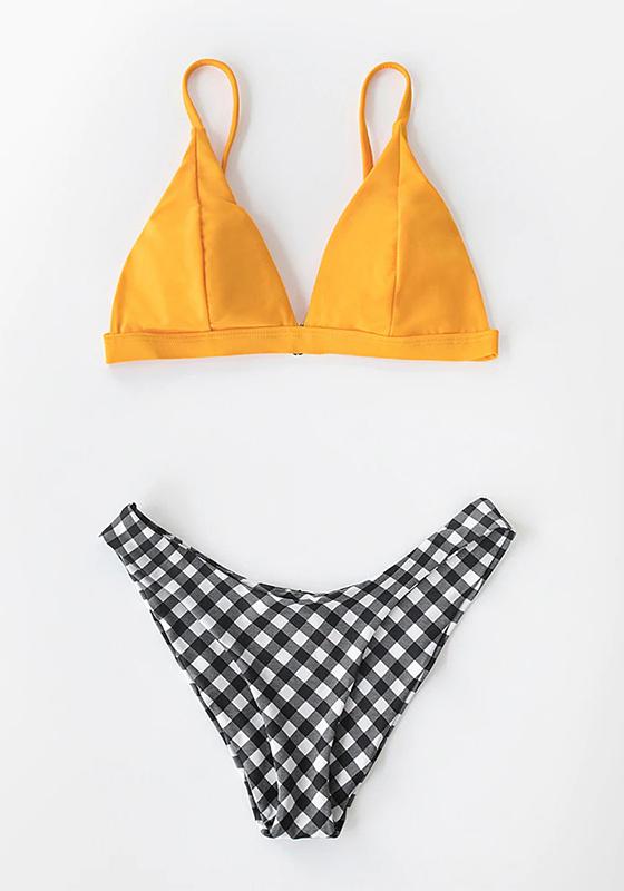 Yellow and Gingham Triangle Bikini Set