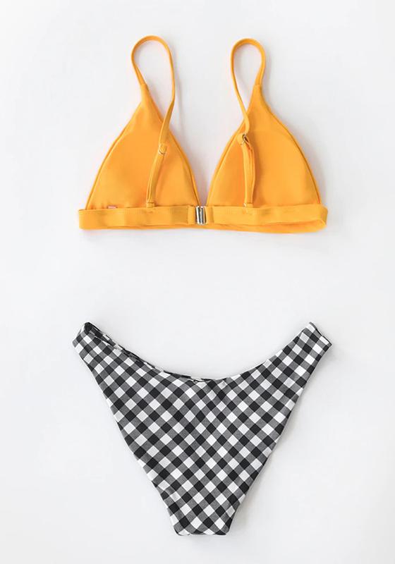 Yellow and Gingham Triangle Bikini Set