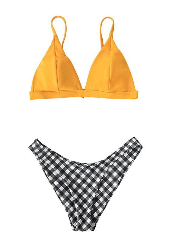 Yellow and Gingham Triangle Bikini Set