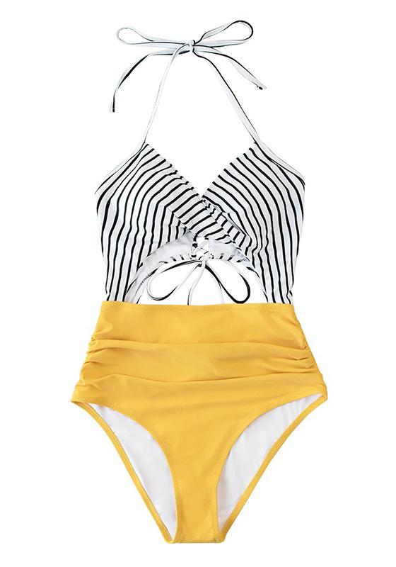 Sexy Black Floral Print Halter One-Piece