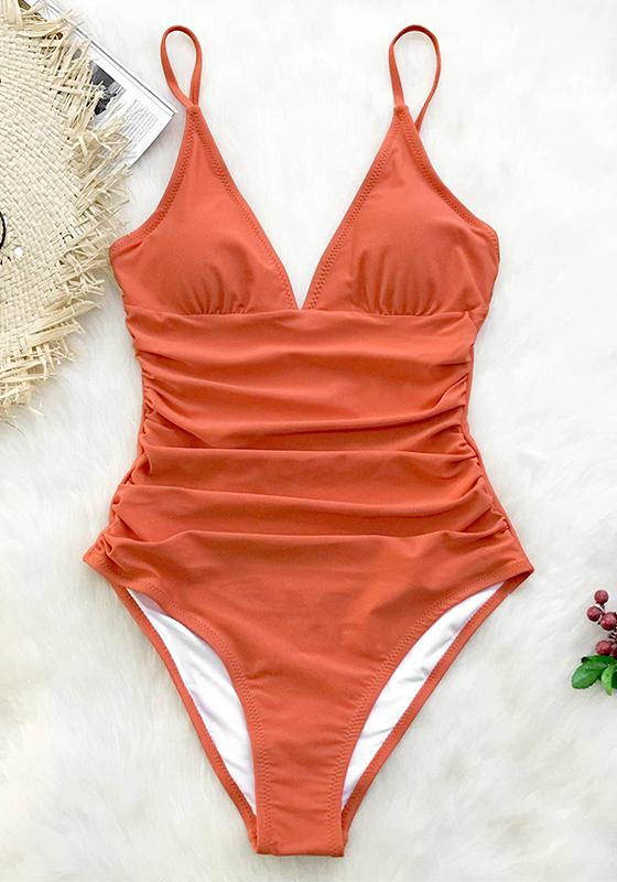 Solid Burgundy Shirring One-piece