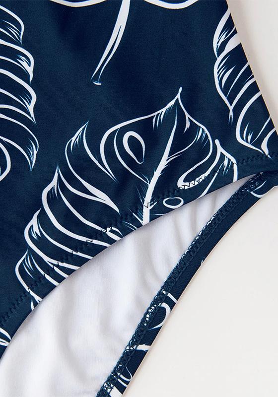 Smocked Orange Monstera High-Waist Bikini Set