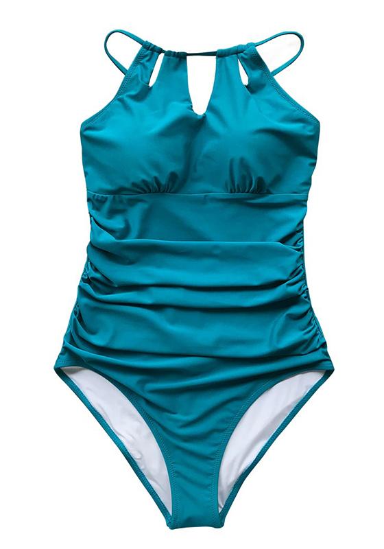 Solid Rose Red Lace Up Back One-Piece