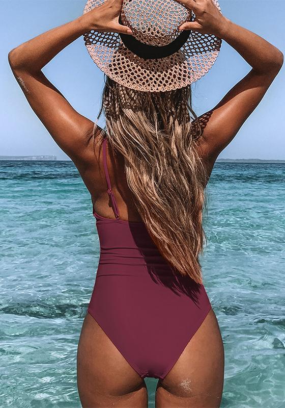 Solid Burgundy Shirring One-piece