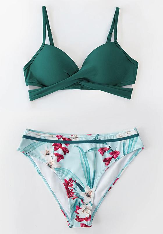 Push Up Floral Wrap Bikini Set