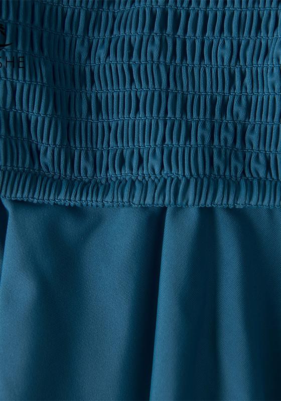 Smocked Blue Leaves Print Bikini Set