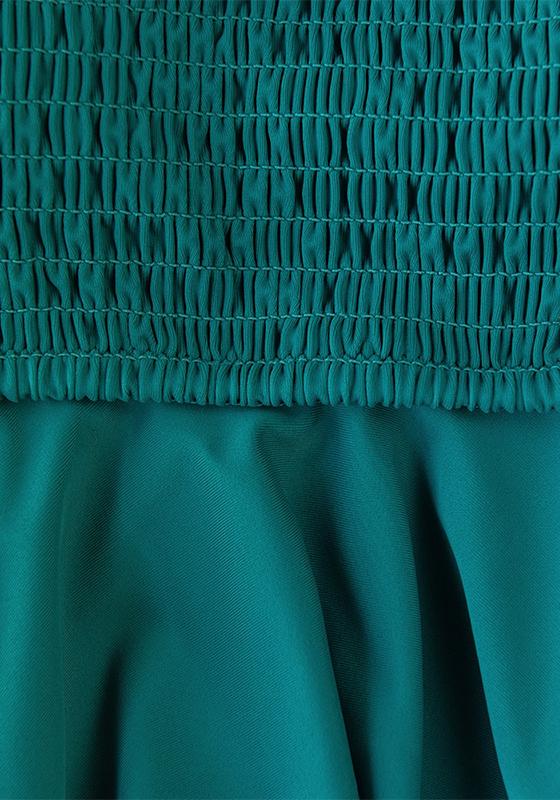 Smocked Blue Leaves Print Bikini Set