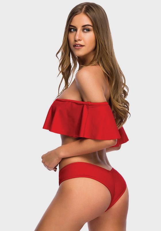 Dinevi Black Off Shoulder Ruffle Bikini