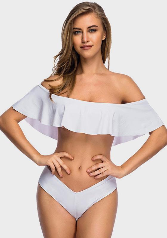 Dinevi Black Off Shoulder Ruffle Bikini