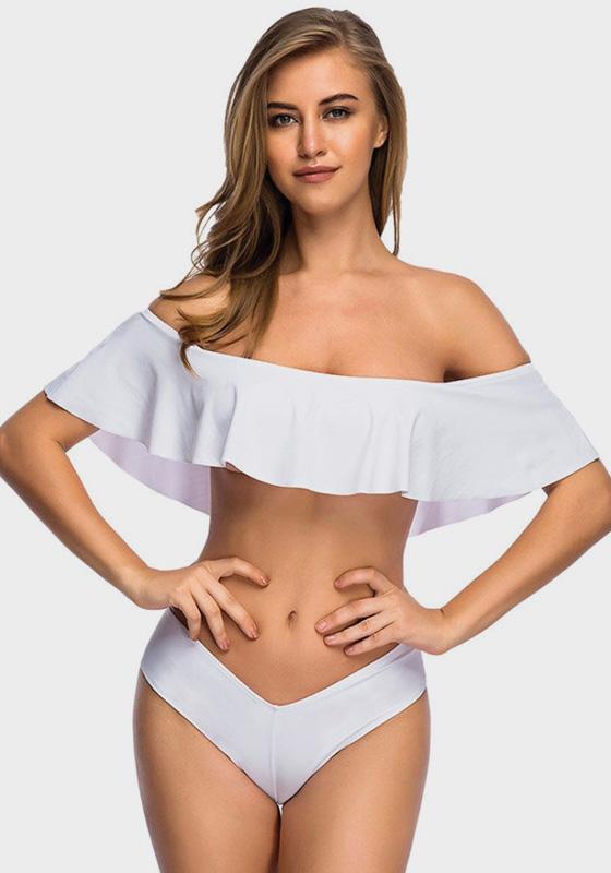 Diva White Bandeau Ruffled Bikini