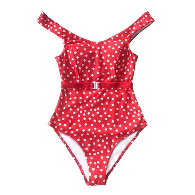 Red Polka Dot Belted One-Piece