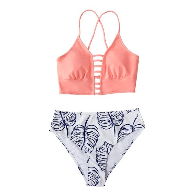 Green Leaf Print Bikini Set