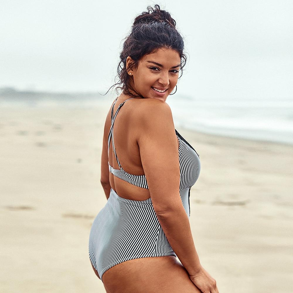 Striped Deep V-neck One Piece