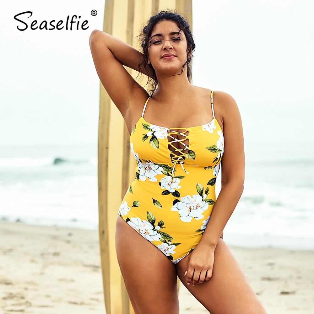 Yellow Floral Lace Up One Piece