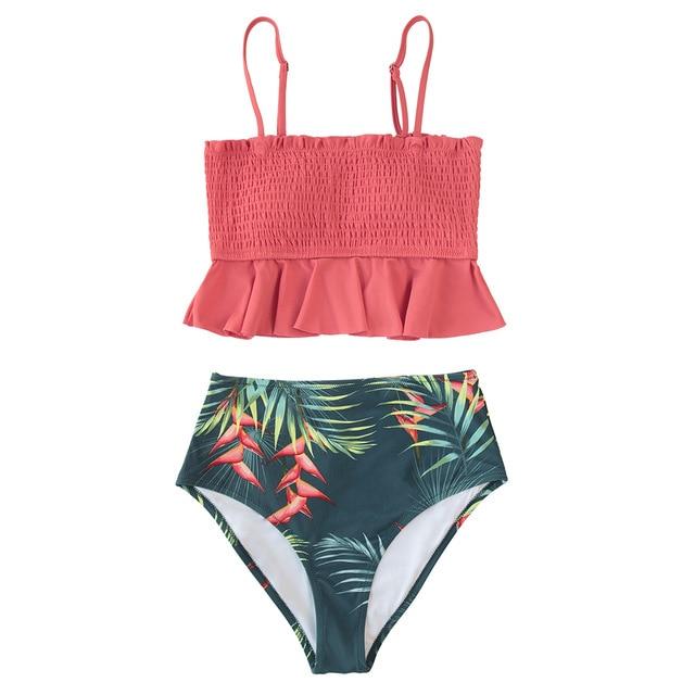 Smocked Tank High-Waisted Bikini Set