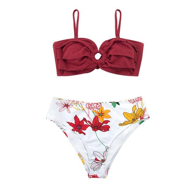 Red Floral O-Ring Bikini Set